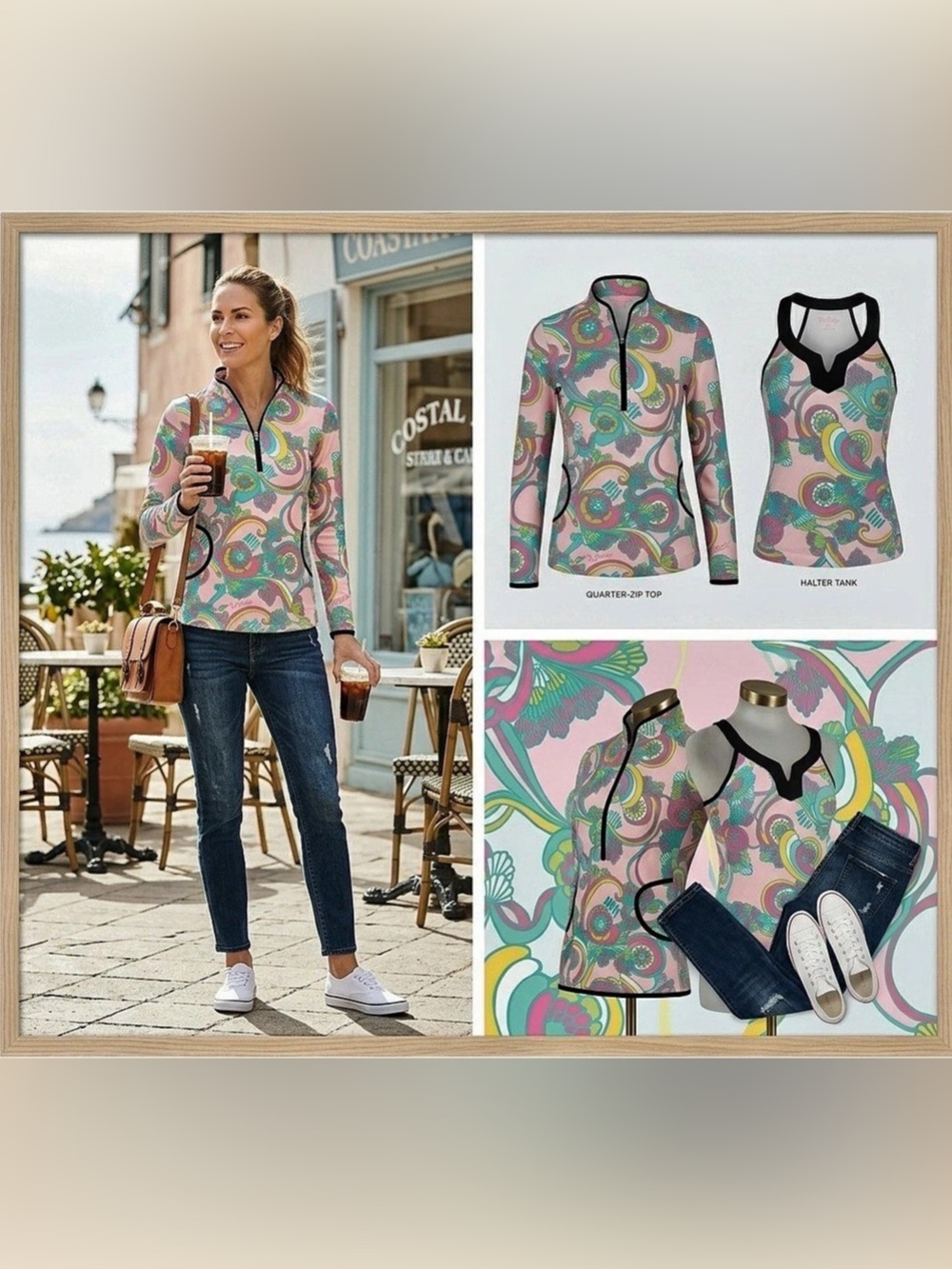 Lilly Pulitzer Quarter-Zip Top and Halter Tank Set Paisley Top Set -S